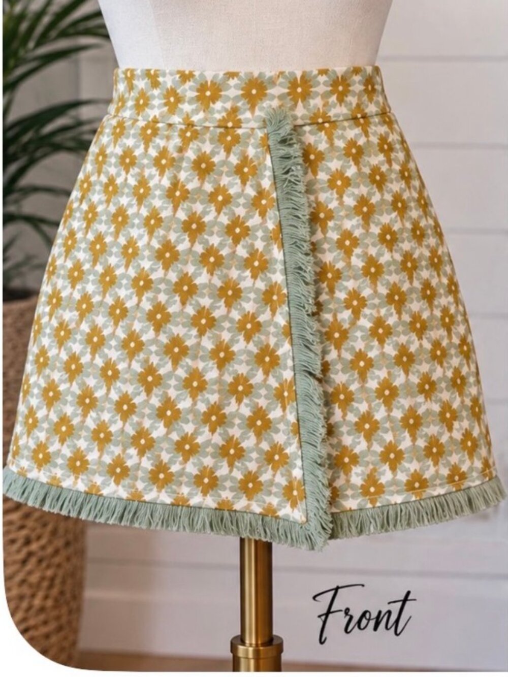 Spartina 449 Floral Fringe Skort XXS Mustard Sage Built in Shorts
